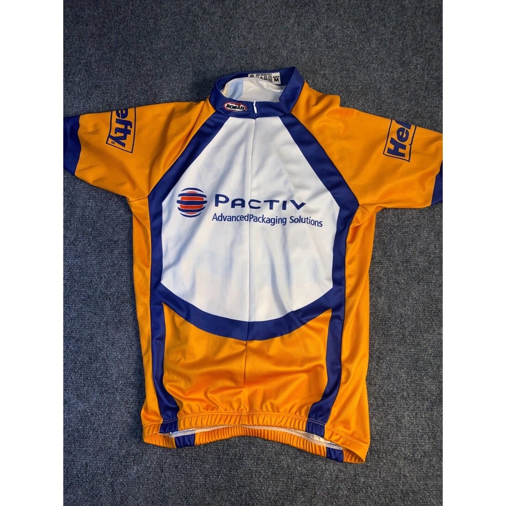 Borah Teamwear Cycling Jersey Mens Medium Orange Hefty Pactiv Zip Front Rib Hem